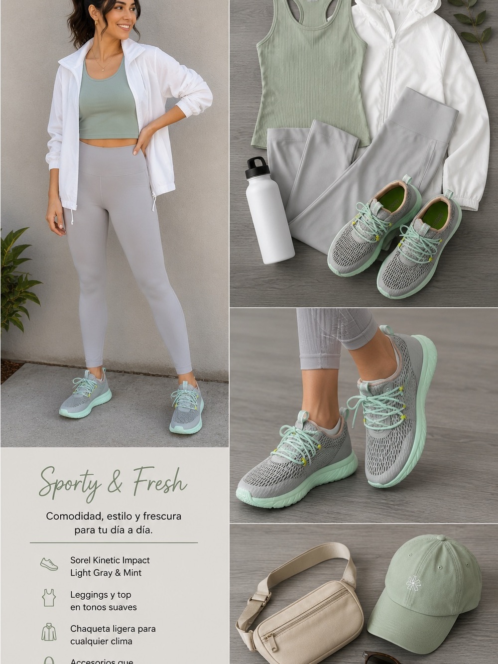 Sorel Kinetic Impact Light Gray & Mint Athletic Sneakers Women’s Size 9 Seafoam - Picture 2 of 12
